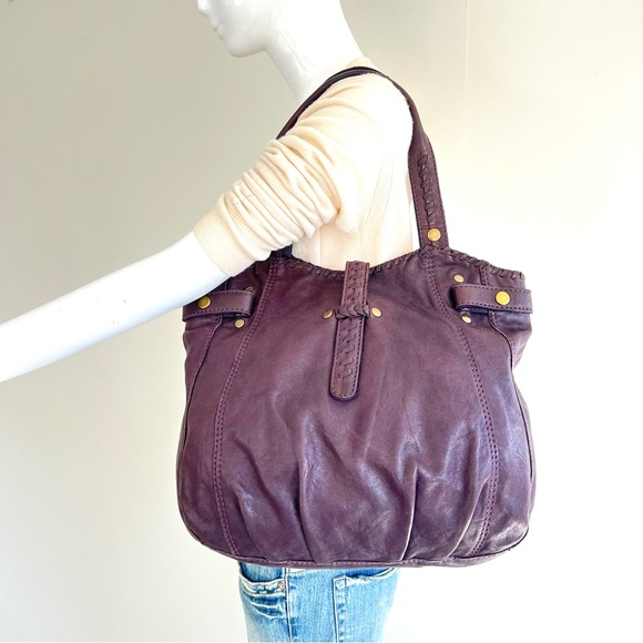 LUCKY BRAND Eggplant Purple Smooth Leather Studded Stitching Accent Shoulder Bag - Picture 12 of 12
